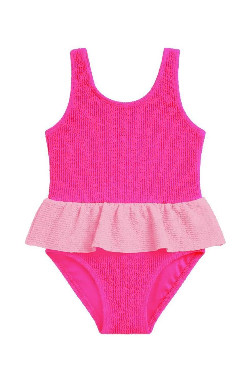 NEW LIMEAPPLE girl's crinkle peplum one piece swimwear in hot pink